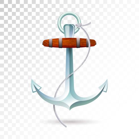 Ships anchor and rope isolated on transparent background. Detailed vector illustration for your design.