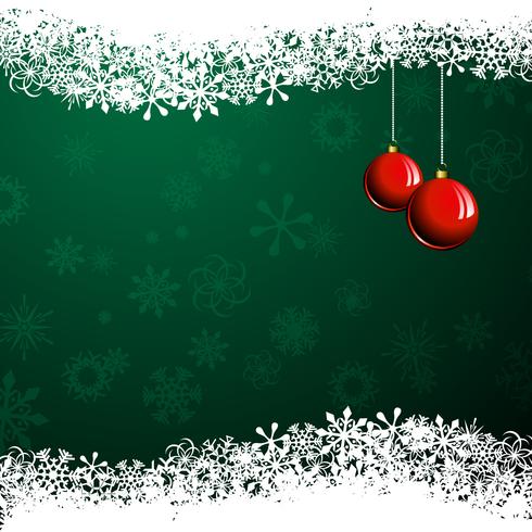 Ilustración de Navidad con bola roja sobre fondo verde vector