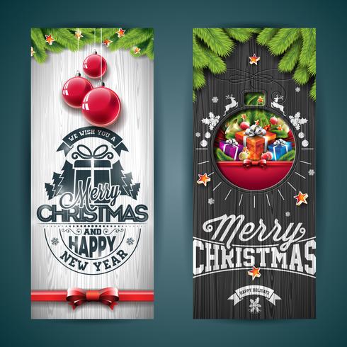 Vector Merry Christmas greeting card illustration with typography design 