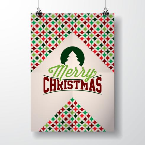 Vector Merry Christmas Holiday illustration with typographic design and abstract color texture pattern on clean background.