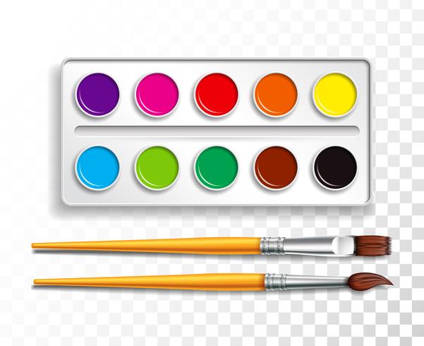 A set of pictures, brushes and a square box with watercolor paints, return  to school, drawing tools, vector cartoon illustration on a white background  9734614 Vector Art at Vecteezy