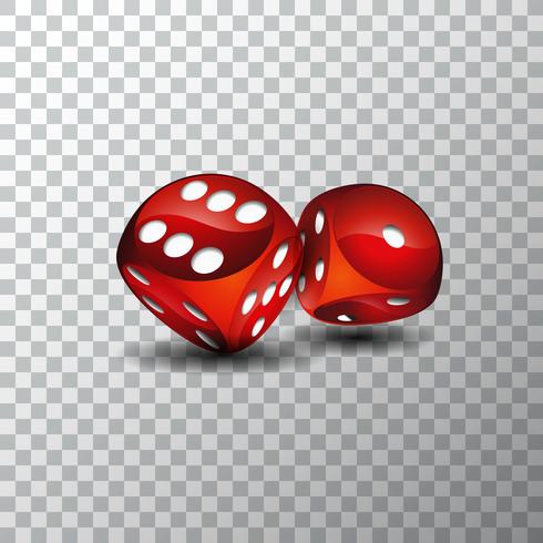 Vector illustration on a casino theme with red dices on transpareent background.