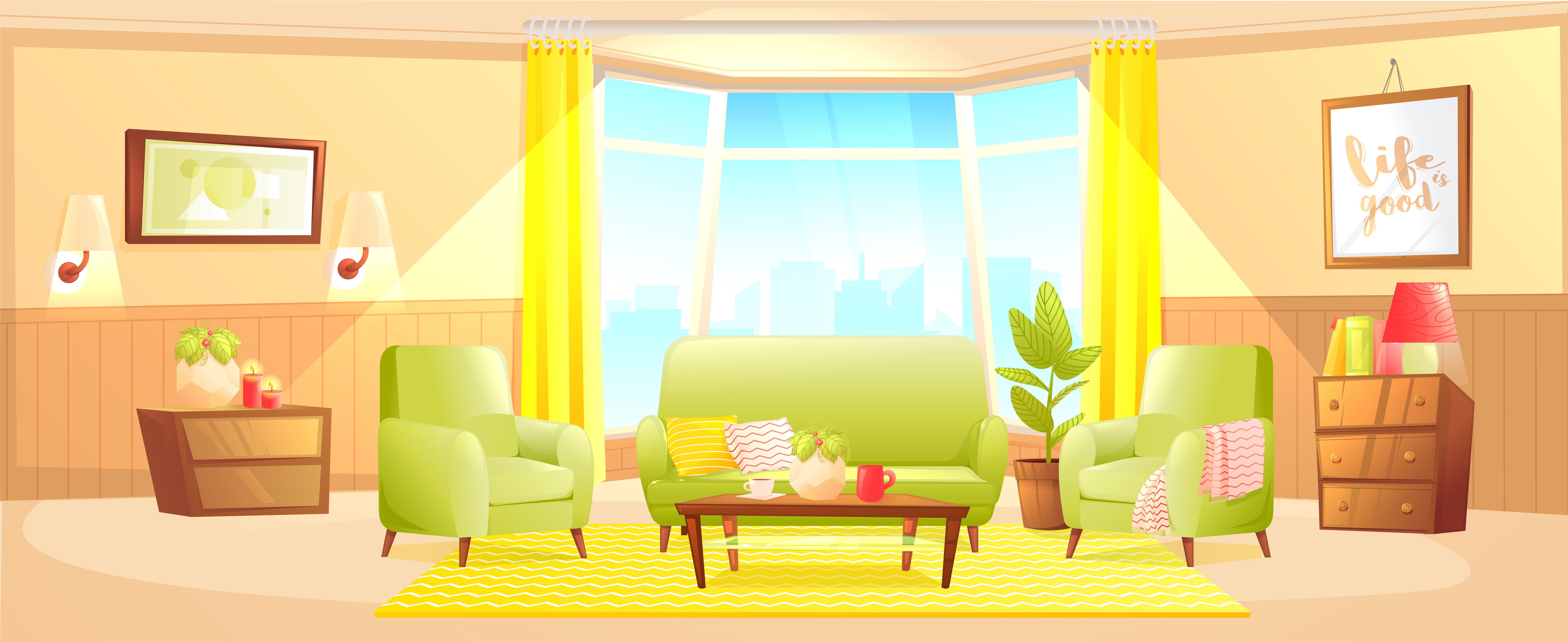 Classic living room home interior design banner - Download Free Vectors, Clipart Graphics ...