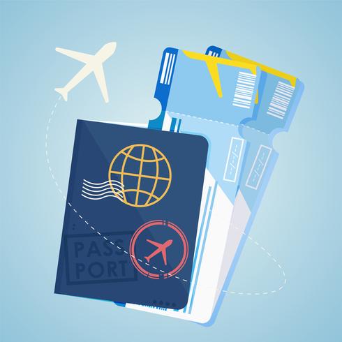 Pasaporte extranjero Dos billetes de avión. vector