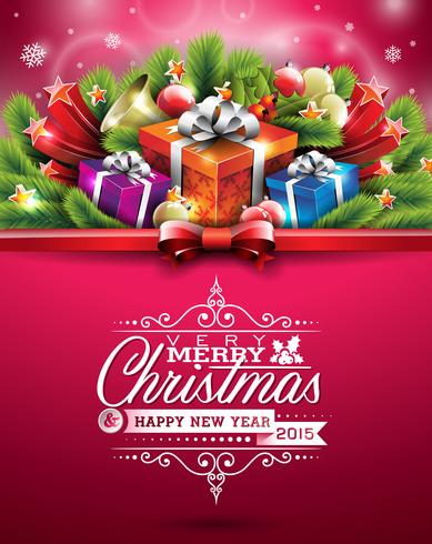 Vector Christmas illustration with typographic design and shiny holiday elements