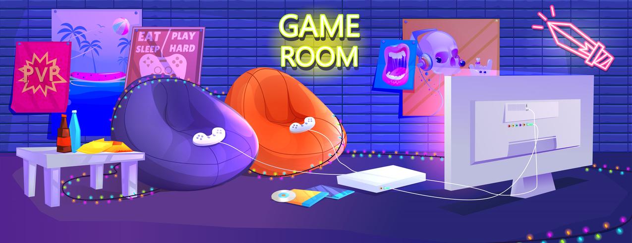 Video game room with comfortable chairs vector