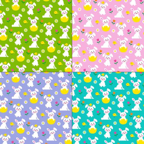 Easter bunny and chicks patterns vector