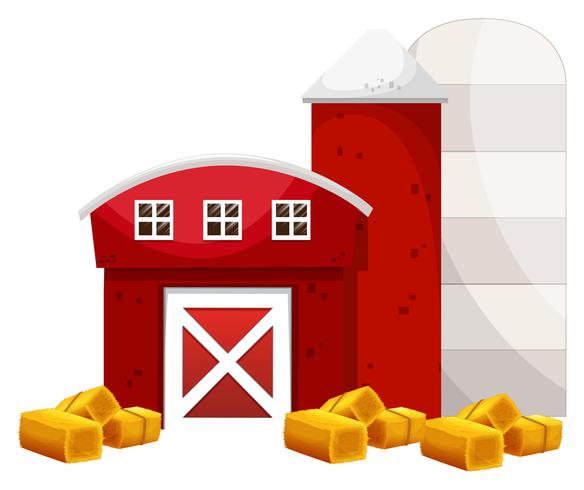 Red barn and two silo in the farm vector