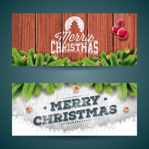 Vector Merry Christmas banner illustration with typography design and ...