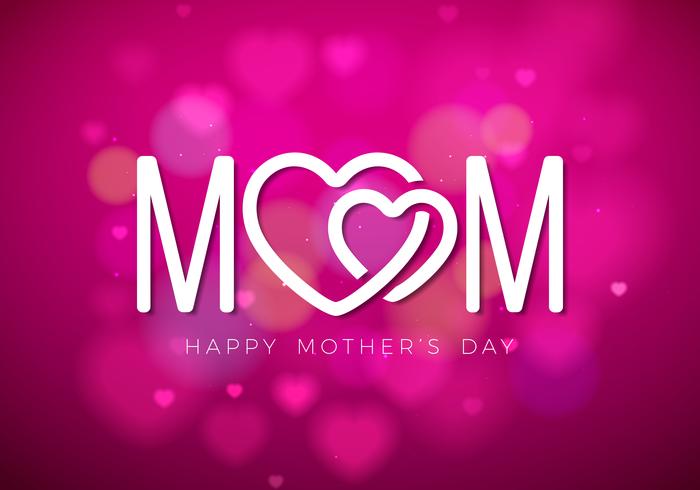 Happy Mothers Day Greeting card illustration with Mom typographic design and hearth symbol on pink background. Vector Celebration Illustration