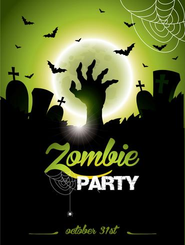 Vector illustration on a Halloween Zombie Party theme on green background.