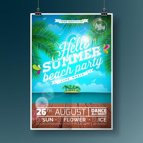 Vector Summer Beach Party Flyer Design with typographic elements