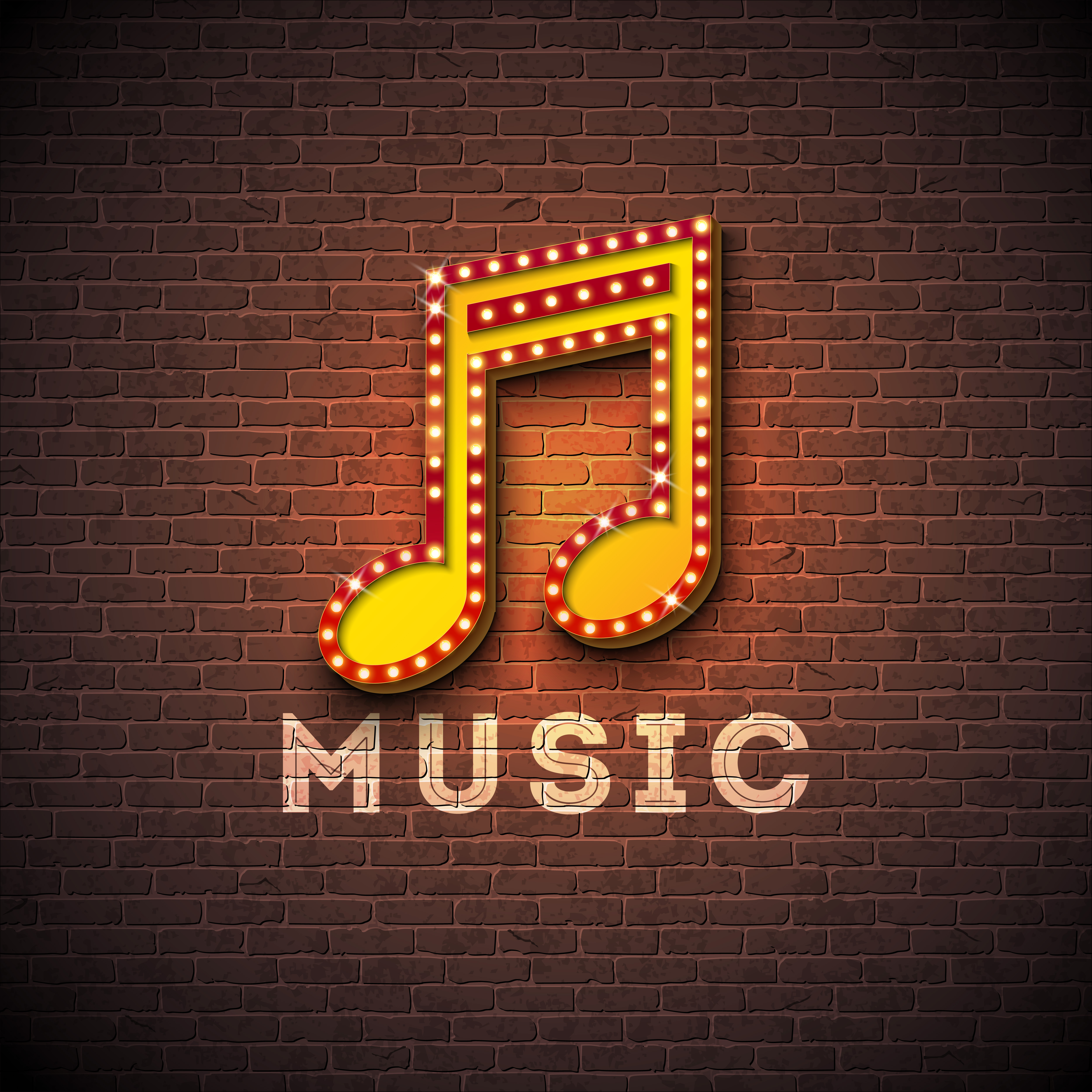  Music  illustration with musical note lighting signboard on 