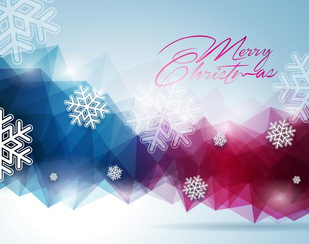 Vector Christmas illustration with typographic design on snowflakes background.