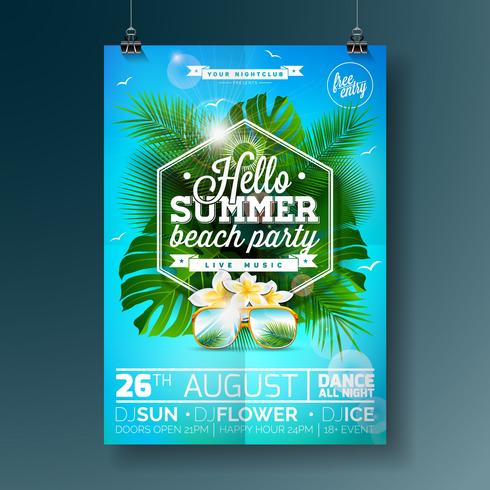 Vector Summer Beach Party Flyer Design con diseño tipográfico sobre fondo de naturaleza