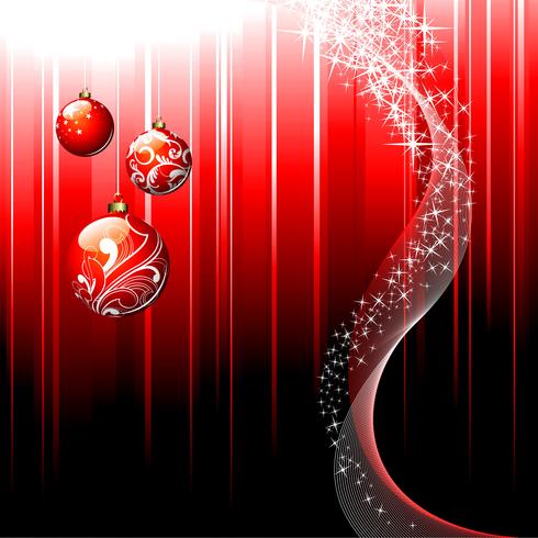 Ilustración de la Navidad con la bola de cristal brillante en fondo rojo. vector