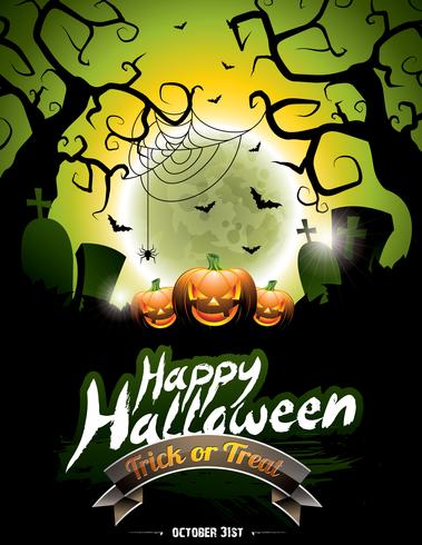 Vector illustration on a Happy Halloween theme on moon background.