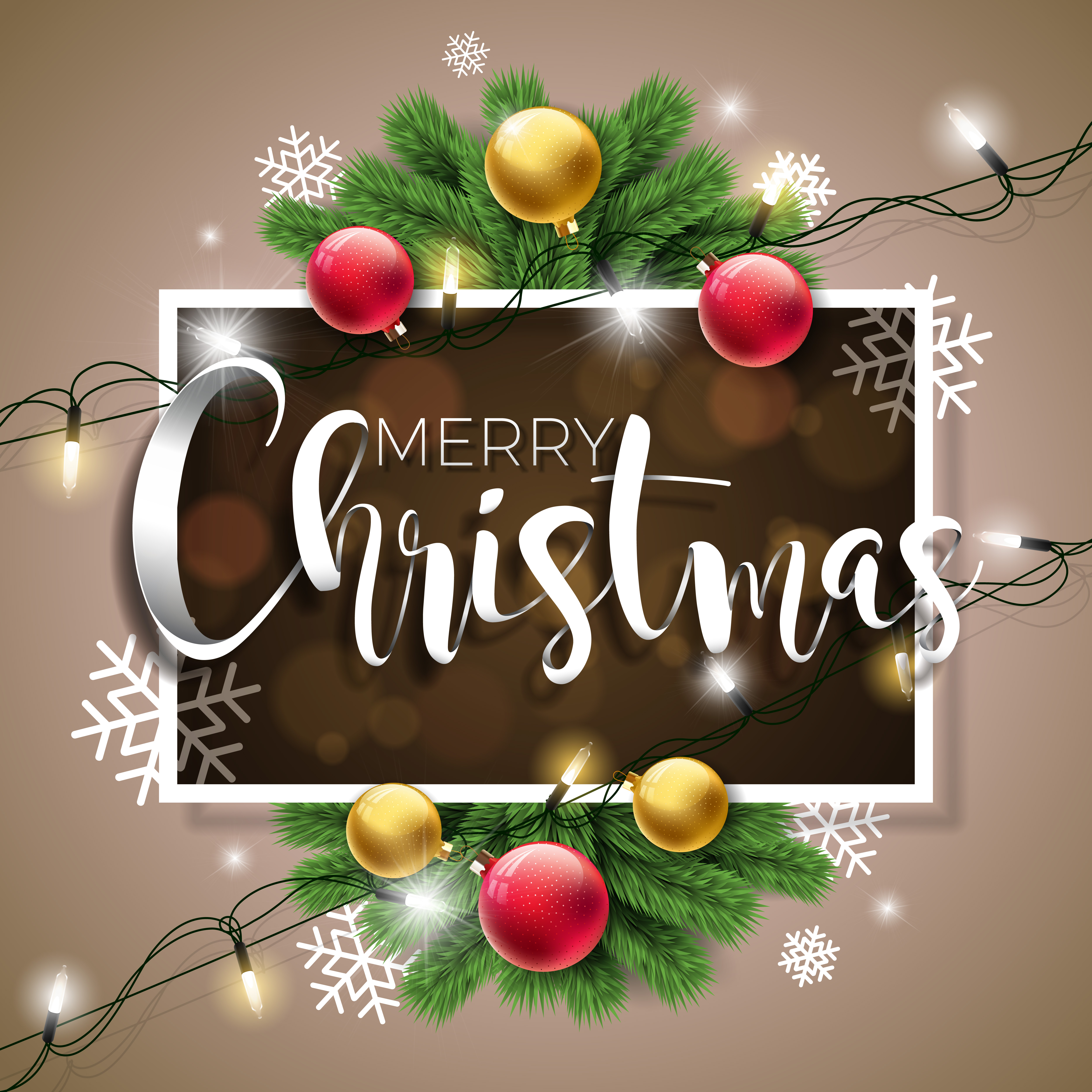 Vector Merry Christmas Illustration on Brown Background