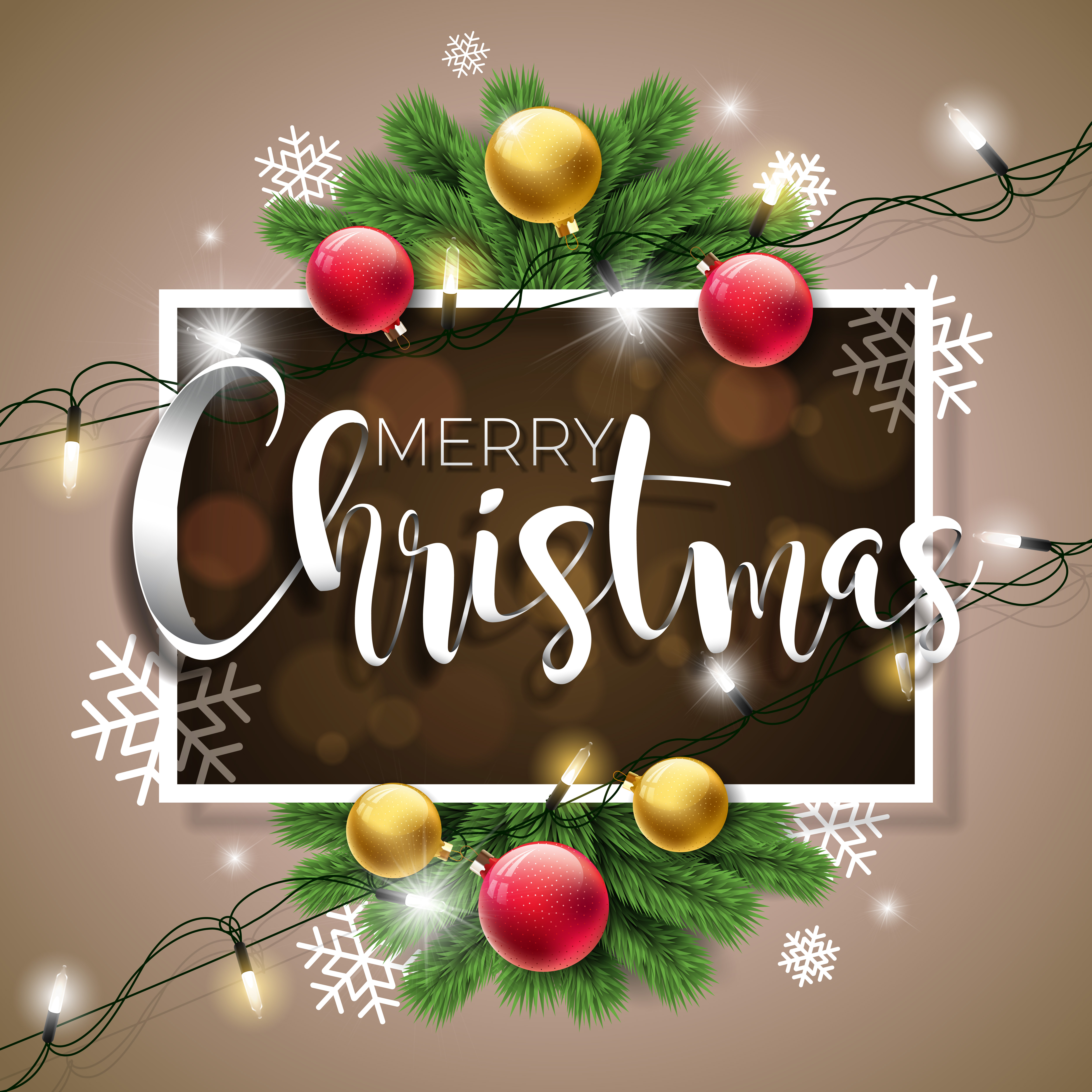 Vector Merry Christmas Illustration On Brown Background With Typography