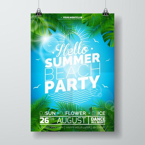 Vector Summer Beach Party Flyer Design con diseño tipográfico