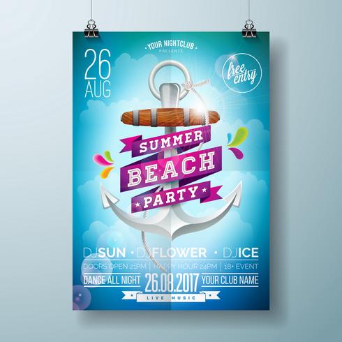 Vector Summer Beach Party Flyer Design con diseño tipográfico