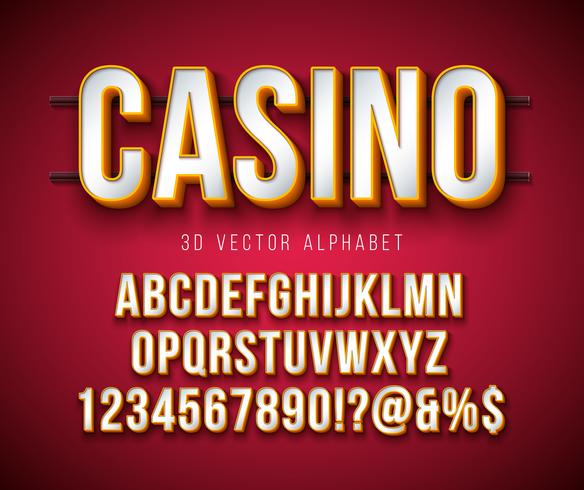 Vector la fuente del alfabeto 3d con el capítulo y la sombra en fondo rojo. Modern Typeface Design Collection con ABC, número y caracteres especiales para banner