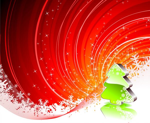 Holiday illustration with shiny christmas tree on red background. vector