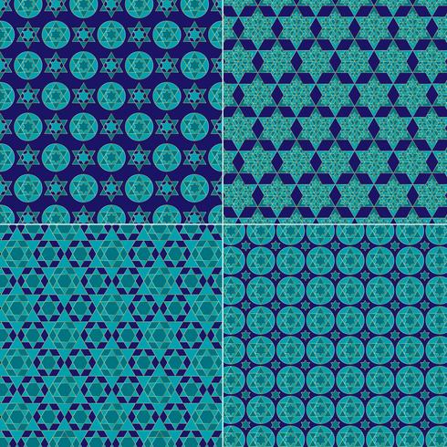 ornate blue and gold jewish star patterns vector