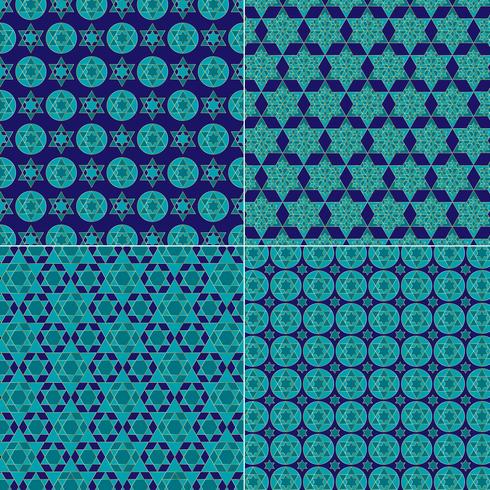  ornate blue and gold jewish star patterns vector