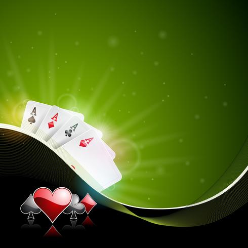 Vector illustration on a casino theme with color playing chips and poker cards 