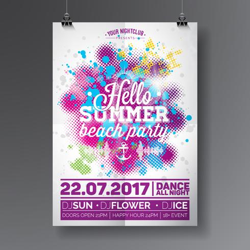 Vector Summer Beach Party Flyer Design con elementos tipográficos