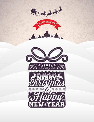 Vector Merry Christmas Holiday and Happy New Year illustration with typographic design and snowflakes on winter landscape background.