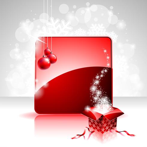 Christmas illustration with gift box on red background vector