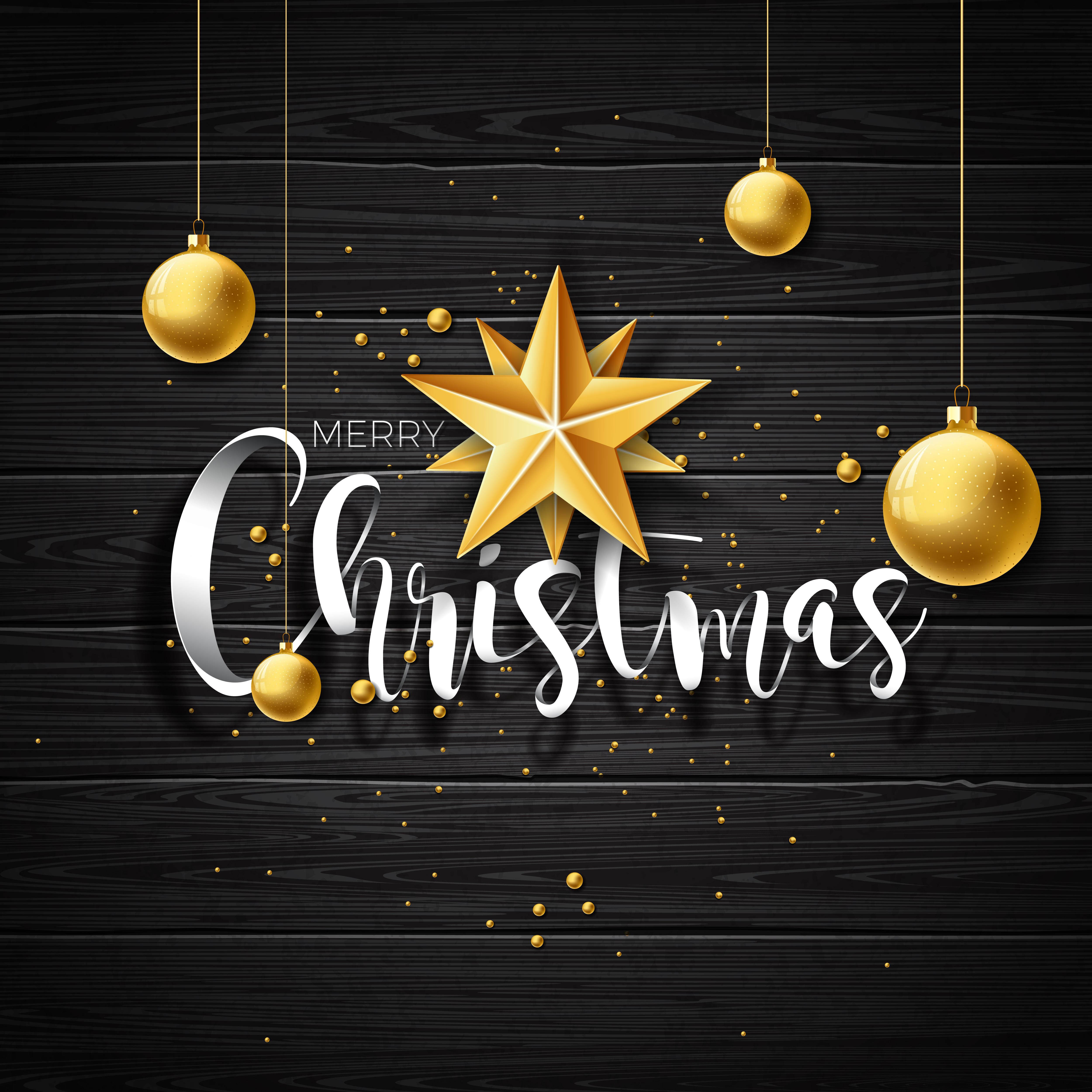 Vector Merry Christmas Illustration on vintage wood Background with