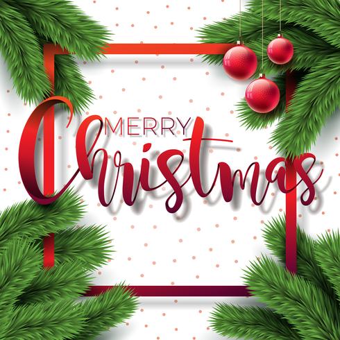 Merry Christmas Illustration on White Background with Typography and Holiday Elements, Vector EPS 10 design.