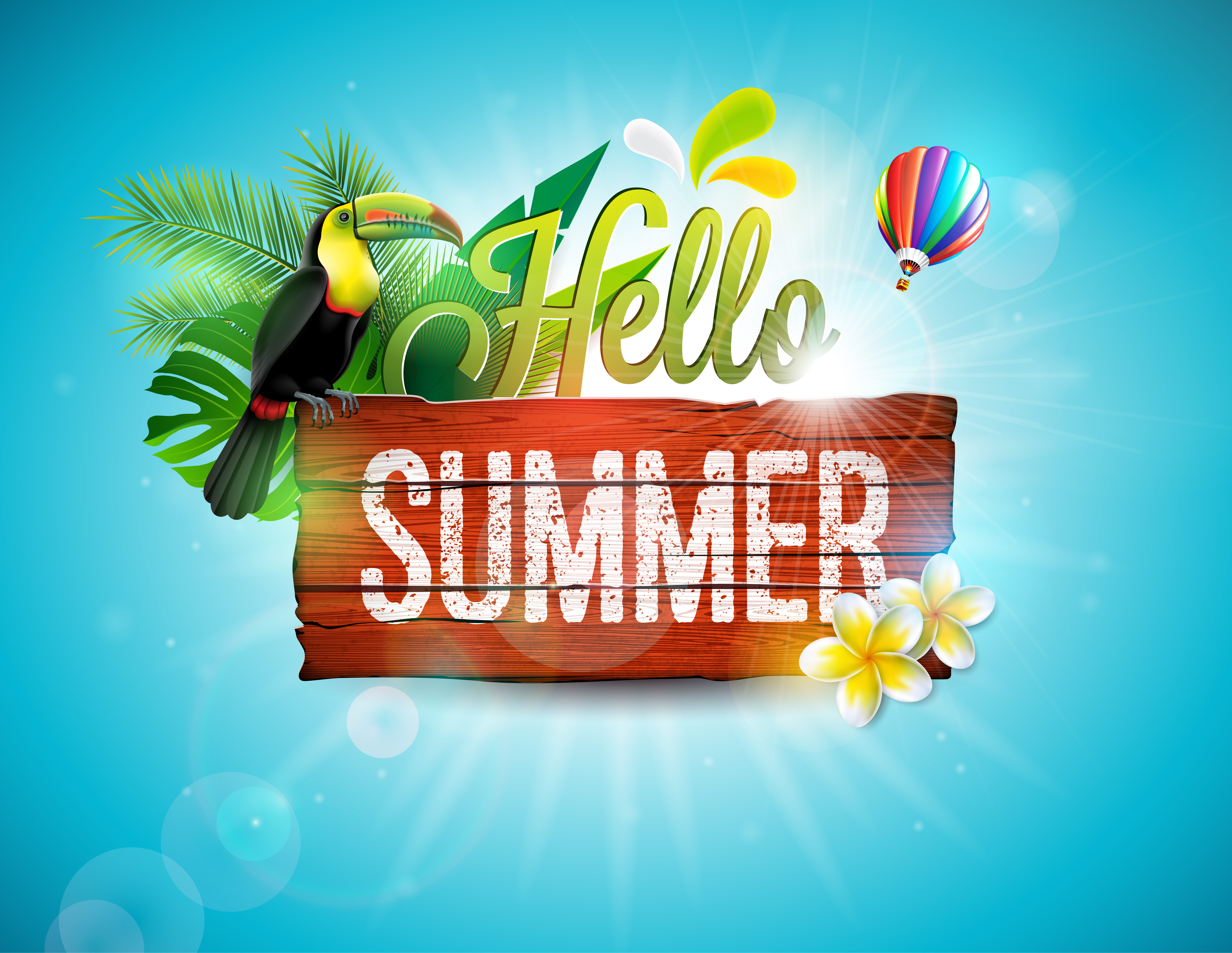 Vector Hello Summer Holiday typographic illustration with toucan bird