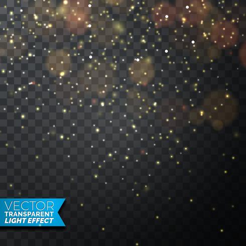 Golden Christmas Lights Illustration on a Dark Transparent Background. EPS 10 Vector Design.