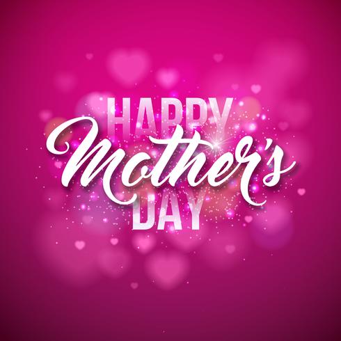 Tarjeta de felicitación feliz del día de madres con el hogar en fondo rosado. Vector la plantilla del ejemplo de la celebración con el diseño tipográfico para la bandera, aviador, invitación, folleto, cartel.