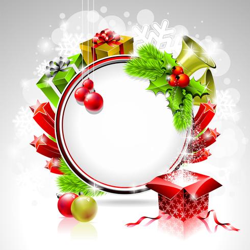 Vector illustration on a Christmas theme with gift box and shiny holiday elements