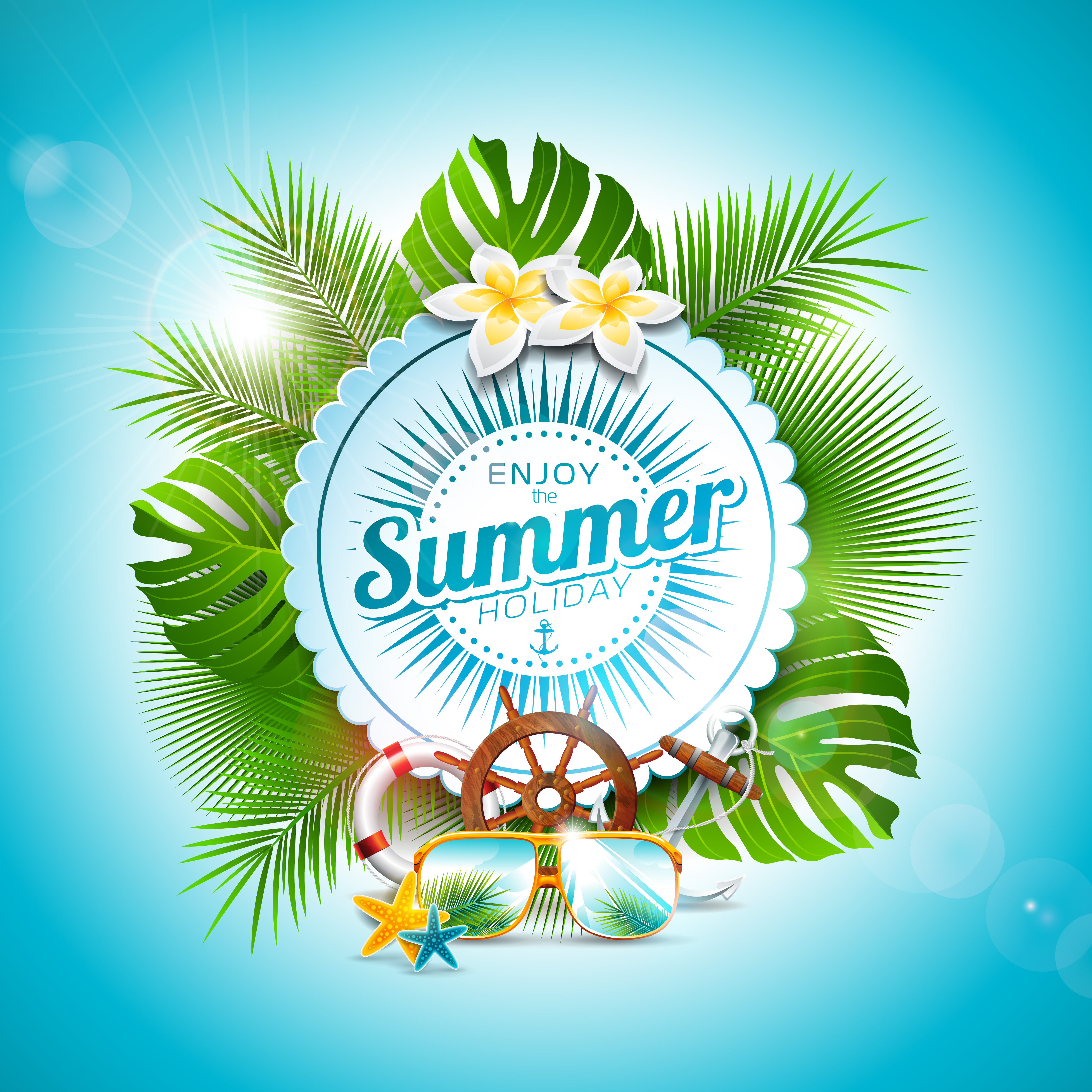 Vector Enjoy the Summer Holiday typographic illustration on white badge