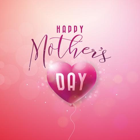 Happy Mothers Day Greeting card with flower on pink background. Vector Celebration Illustration template with typographic design for banner, flyer, invitation, brochure, poster.