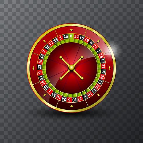 Vector illustration on a casino theme with roulette wheel on transpareent background.