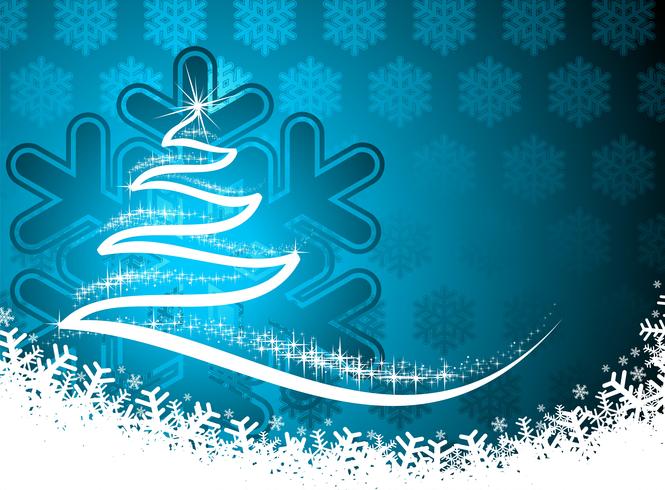 Vector holiday illustration with shiny abstract Christmas tree on blue background.