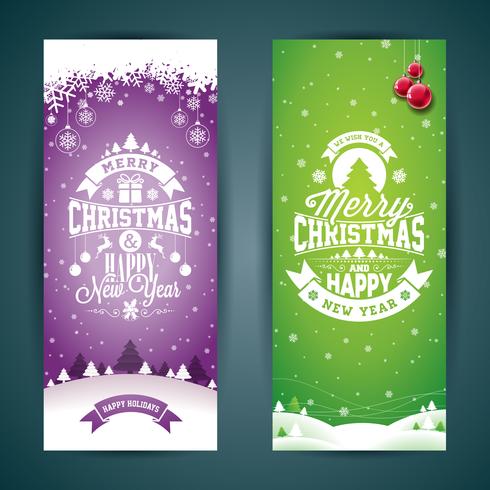 Vector Merry Christmas and Happy New Year greeting card illustration