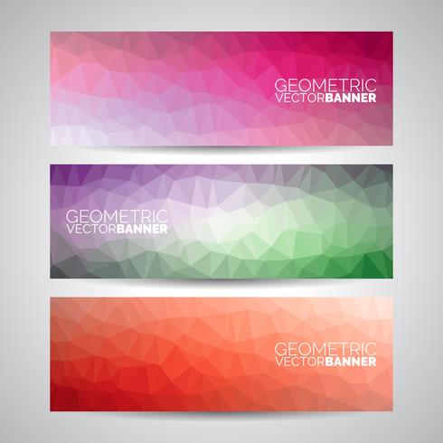 Vector geometric triangles banner background set. Abstract polygonal design.