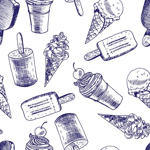 Doodle Ice cream seamless background sketch vector