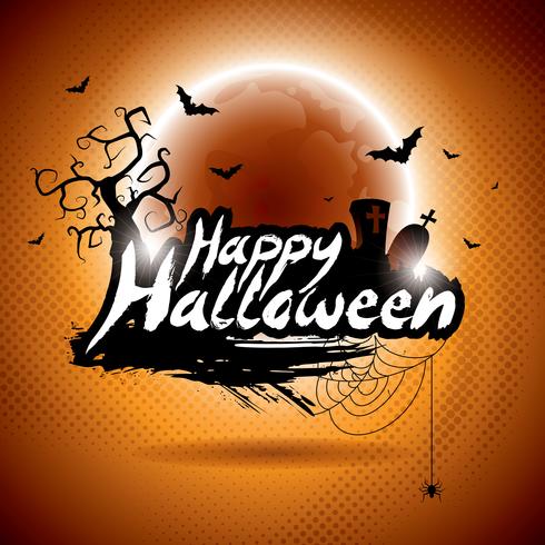 Vector illustration on a Happy Halloween theme on moon background.