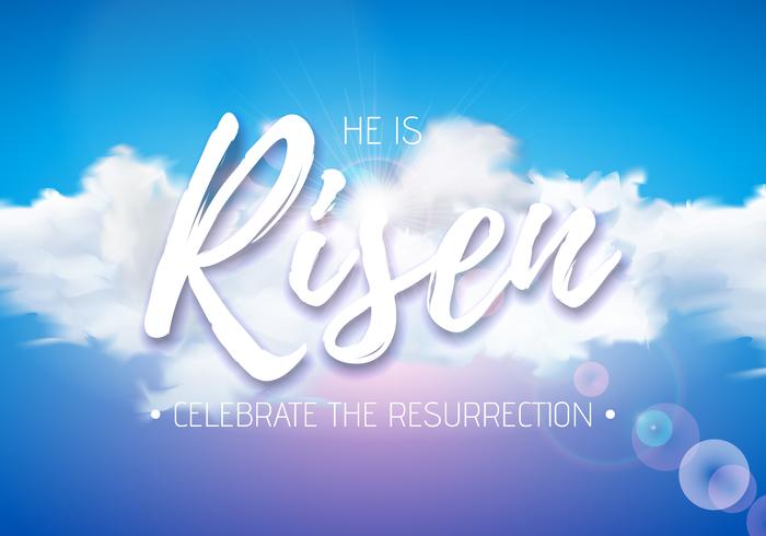 Easter Holiday illustration with heavenly light and cloud on blue sky background vector