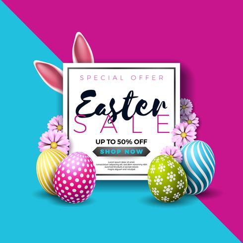 Easter Sale Illustration With Color Painted Egg And