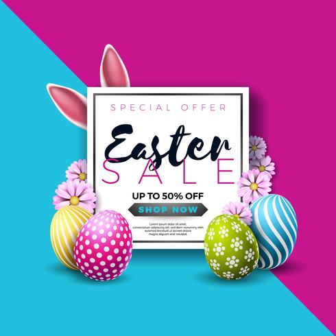 Easter Sale Illustration with Color Painted Egg and Typography Element vector